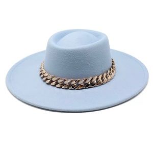 Woman and men wool wide brim fedora hat chain is removable
